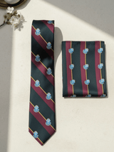 JGU Prestige Black-Maroon Woven Necktie Pocket Square Set - TOSSIDO