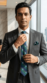 JGU Prestige Blue - Green Woven Necktie Pocket Square Set - TOSSIDO