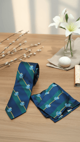 JGU Prestige Blue - Green Woven Necktie Pocket Square Set - TOSSIDO