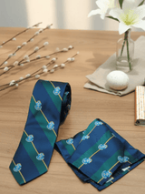 JGU Prestige Blue-Green Woven Necktie Pocket Square Set - TOSSIDO