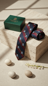 JGU Prestige Blue - Maroon Woven Necktie Pocket Square Set - TOSSIDO