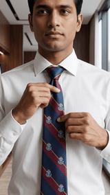 JGU Prestige Blue - Maroon Woven Necktie Pocket Square Set - TOSSIDO