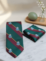 JGU Prestige Green-Maroon Woven Necktie Pocket Square Set - TOSSIDO