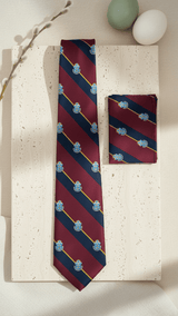 JGU Prestige Maroon - Blue Woven Necktie Pocket Square Set - TOSSIDO