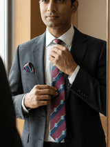 JGU Prestige Maroon- Blue Woven Necktie Pocket Square Set - TOSSIDO