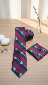 JGU Prestige Maroon - Blue Woven Necktie Pocket Square Set - TOSSIDO