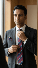JGU Prestige Maroon - Blue Woven Necktie Pocket Square Set - TOSSIDO
