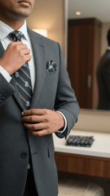 JGU Silver Crest Stripe Necktie & Pocket Square Set - TOSSIDO