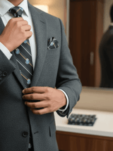 JGU Silver Crest Stripe Necktie & Pocket Square Set