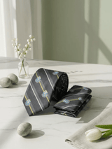 JGU Silver Crest Stripe Necktie & Pocket Square Set