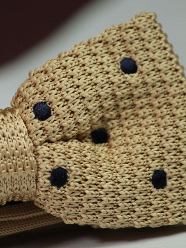 Khaki Base with Blue Polka Dotted Knitted Bow Tie - TOSSIDO