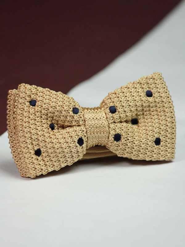 Khaki Base with Blue Polka Dotted Knitted Bow Tie - TOSSIDO