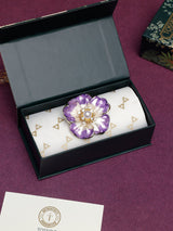 Lavender & White Enamel Pearl Flower Brooch - TOSSIDO
