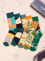 Leaf & Colour Block Socks – Pack of 5 - TOSSIDO