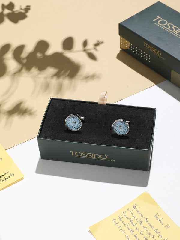 Light Blue Paisley Cufflinks - TOSSIDO