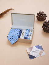 Light Blue Polka Necktie Pocket Square Brooch & Cufflinks Giftset - TOSSIDO