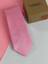 Light Pink solid necktie in woven microfiber, flat lay