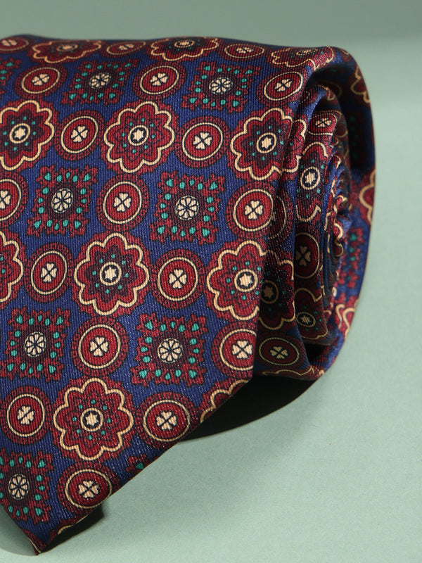 Maroon & Blue Geometric Printed Necktie - TOSSIDO