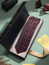 Maroon & Blue Geometric Printed Necktie - TOSSIDO