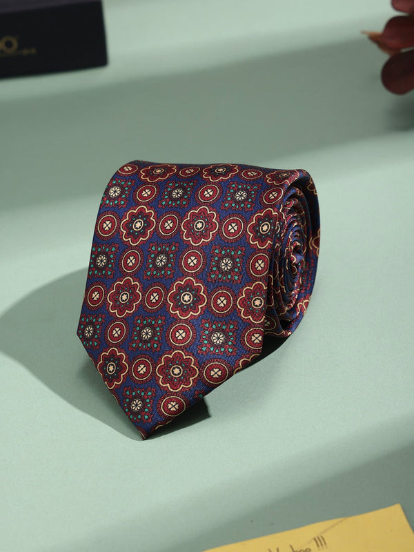 Maroon & Blue Geometric Printed Necktie - TOSSIDO