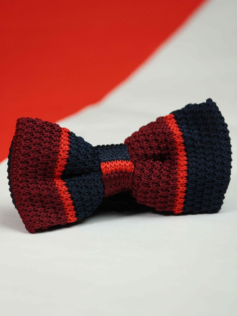 Maroon & Blue Knitted Bow Tie - TOSSIDO