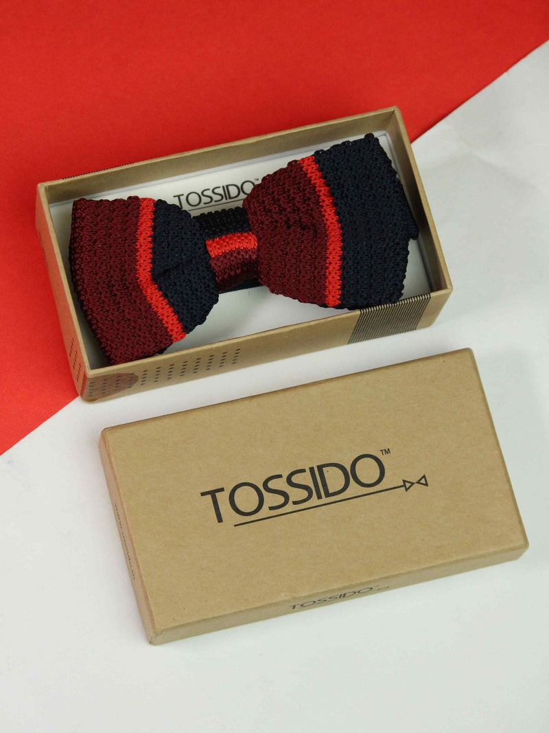 Maroon & Blue Knitted Bow Tie - TOSSIDO
