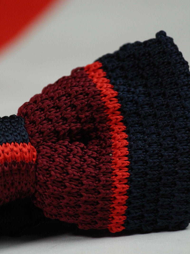 Maroon & Blue Knitted Bow Tie - TOSSIDO