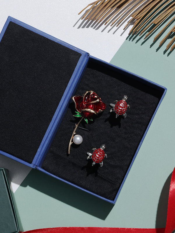 Maroon Brooch and Cufflink Gift Set - TOSSIDO