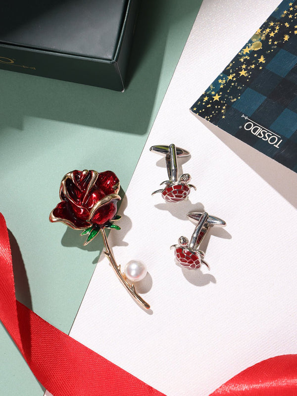 Maroon Brooch and Cufflink Gift Set - TOSSIDO