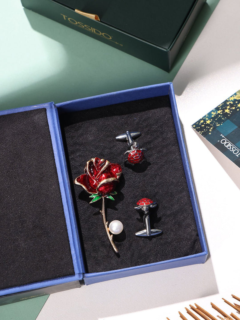 Maroon Brooch and Cufflink Gift Set - TOSSIDO