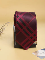 Maroon Check Woven Necktie - TOSSIDO