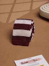Maroon & Cream Stripe Silk Knitted Necktie - TOSSIDO