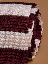 Maroon & Cream Stripe Silk Knitted Necktie - TOSSIDO