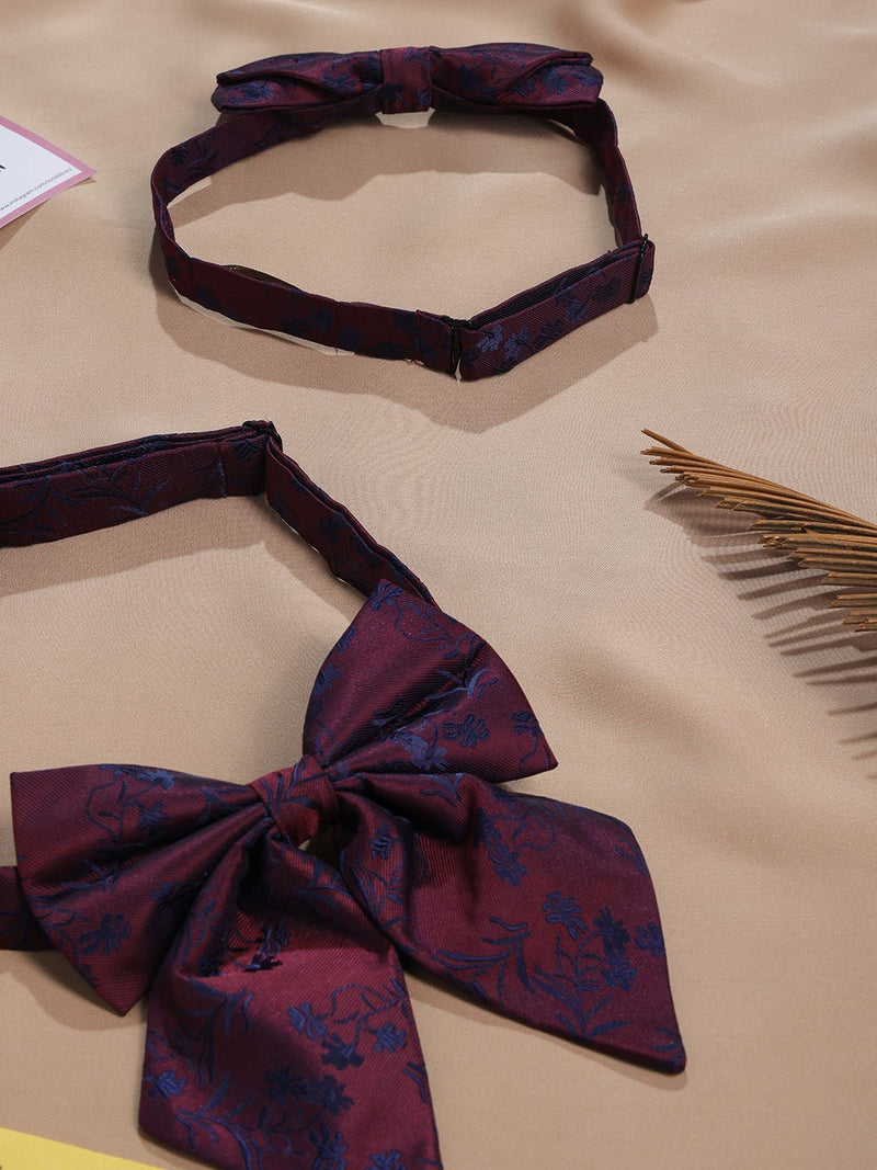 Maroon Floral Bowtie Set for Men and Dogs - TOSSIDO