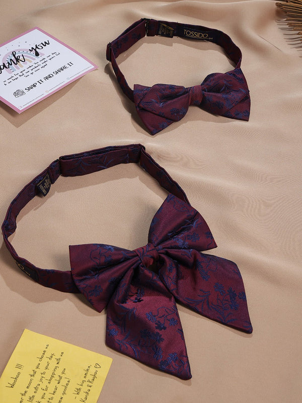 Maroon Floral Bowtie Set for Men and Dogs - TOSSIDO