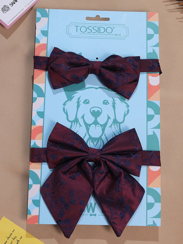 Maroon Floral Bowtie Set for Men and Dogs - TOSSIDO