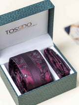 Maroon Floral Necktie Gift - set - TOSSIDO