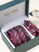 Maroon Floral Necktie Gift - set - TOSSIDO