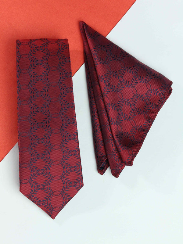 Maroon Floral Necktie & Pocket Square Giftset - TOSSIDO
