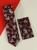 Maroon Floral Necktie & Pocket Square Giftset - TOSSIDO