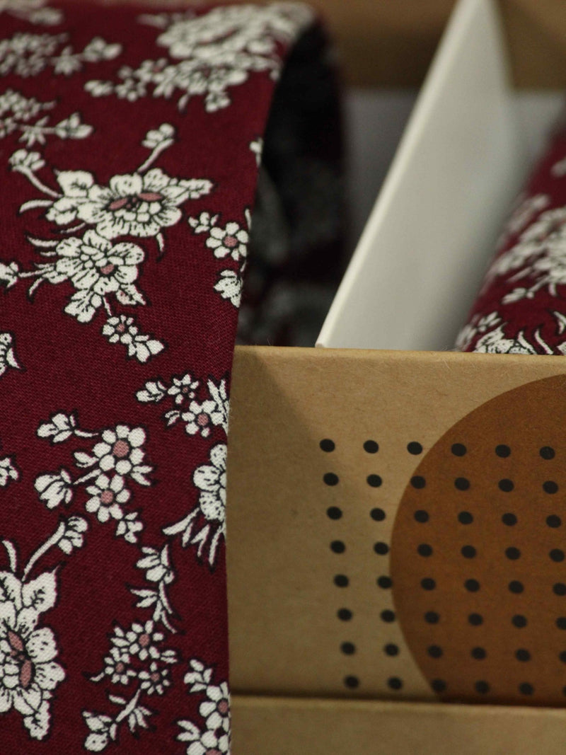 Maroon Floral Necktie & Pocket Square Giftset - TOSSIDO