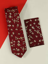 Maroon Floral Necktie & Pocket Square Giftset - TOSSIDO