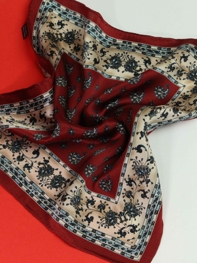 Maroon Floral Silk Pocket Square - TOSSIDO