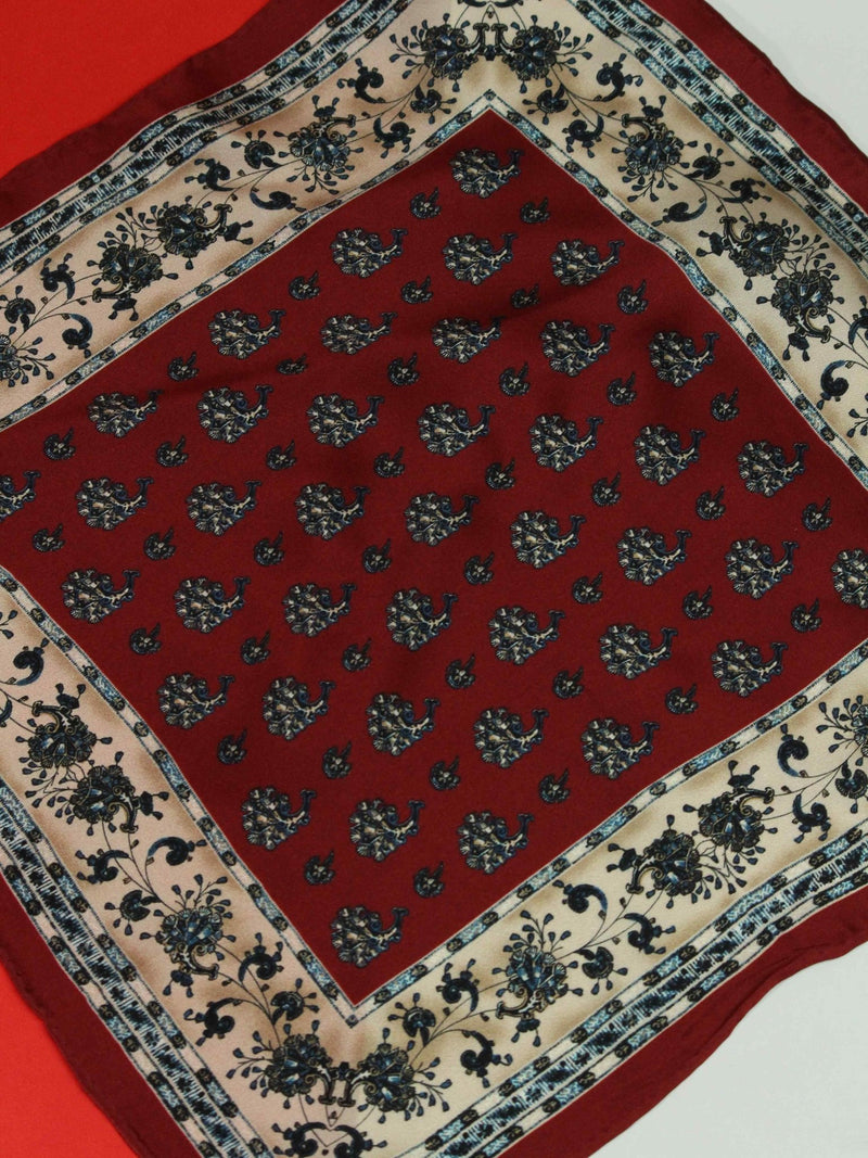 Maroon Floral Silk Pocket Square - TOSSIDO