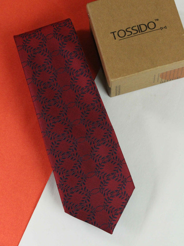 Maroon Floral Woven Necktie - TOSSIDO