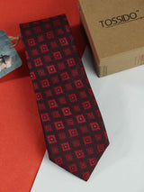 Maroon Geometrics Polyester Necktie - TOSSIDO