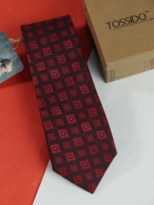 Maroon Geometrics Polyester Necktie - TOSSIDO