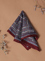 Maroon & Grey Geometric Silk Pocket Square - TOSSIDO