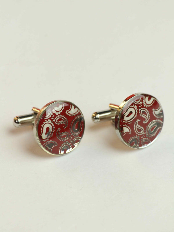 Maroon Paisley Cufflinks - TOSSIDO