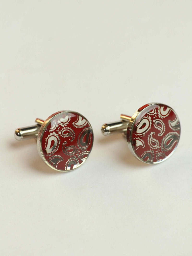 Maroon Paisley Cufflinks - TOSSIDO